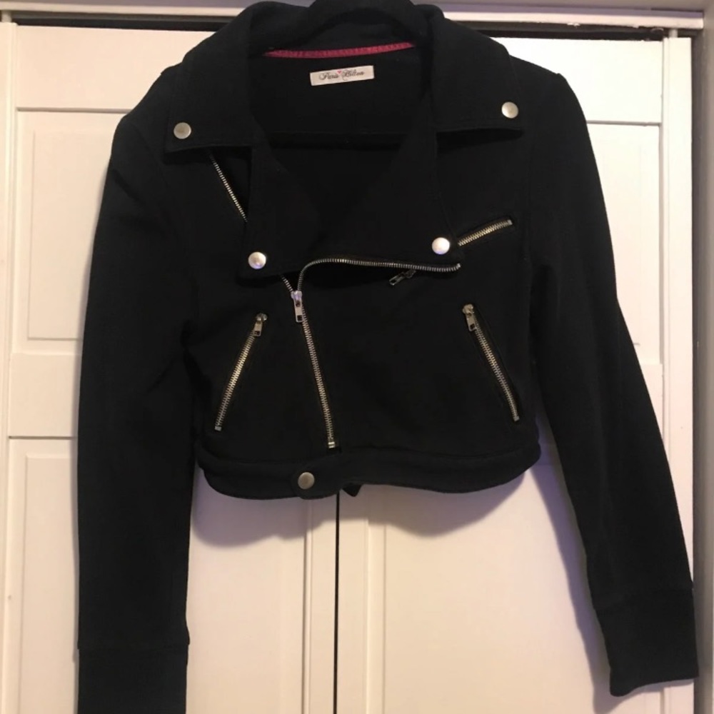 Paris Hilton cropped cotton moto jacket
